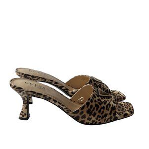 Guess Leopard Print Square Open Toe Logo Detail Kitten Heel Mules Size 9 NWOB